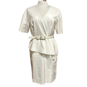Antonio Melani Women's White Peplum Belted Dress Size 12  - EUC